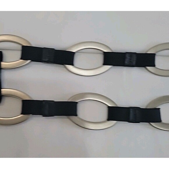 Vintage Sandy Duftler Black Patent Leather & Silver Oval Link Belt Size Sm